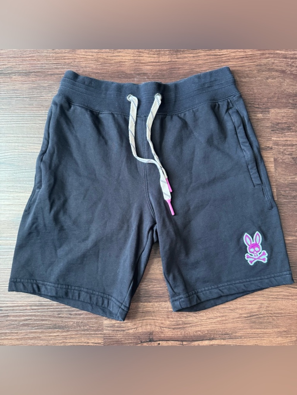 Psycho Bunny Mens Sweat Shorts Bailey Limited Edition Black Purple Bunny XXS 7”